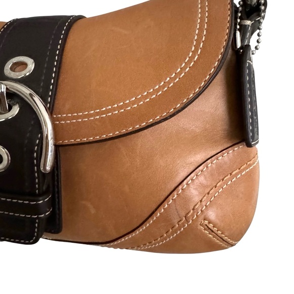 Coach Soho Vintage Leather Flap Shoulder Bag Tan Brown Y2K Handbag Mini Bag - Picture 16 of 17
